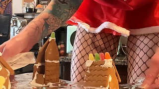 73 Giantess in 8-inch Heels Decorates a Gingerbread Village