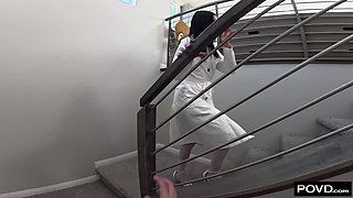 French Maid Uses Her Mouth And Cunt To Clean Up Cock