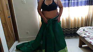 Desi Super Hot Stepaunty Fucked by Neighbor While Wearing Saree - Huge Fuck & Cum