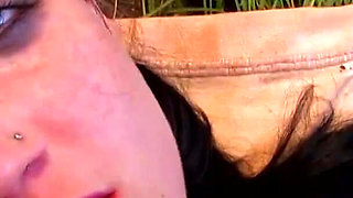 Brunette teen gets banged outdoors