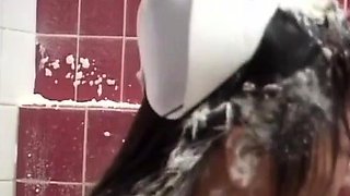 Asian girl gets a piss bukkake