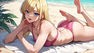 Blonde Bimbo at the Beach Anime Ai