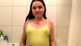 Bubble Bath Time for This Tattooed Brunette
