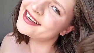 Your girlfriend teases you with her hair, big natural boobs, rides you and ask to cum inside her!