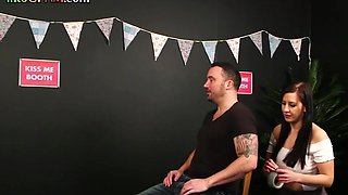 CFNM redhead deepthroats bound guy in group with voyeur MILF