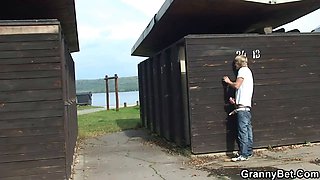 Hot sex in changing room with 60 years old mature