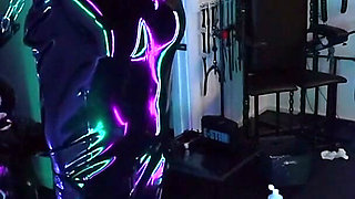 Bts: Neon-lit Alien Latex Lab - Standing Fisting in a Latex Sack