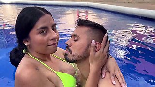 Steamy pool fun as I French kiss my stepbrother's hottest friend and he gets all hot and bothered