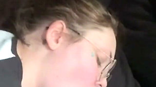 Horny Nerd Girl Sucks Dick in the Car