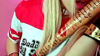 Blonde amateur gives webcam show with toys