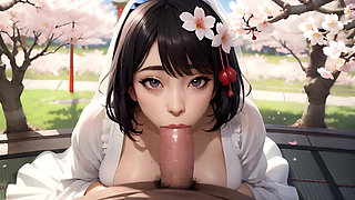 Japanese Bride Sucks Your Cock in Public Park on Wedding Day - Cherry Blossom POV 4K