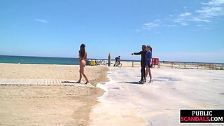 Stunning Wife Struts Naked on Beach in Public Sensual Walk
