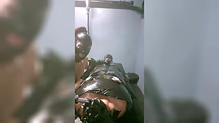 The Slave Suffers with a Breathing Mask During Hard Dilation.