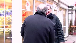 Chubby German housewife approached by grandpa on the street