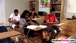 Busty Ebony student gets penetrated by a stiff black dick: Blowjob, Cowgirl  Big Tits Porn