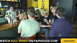 Bukkake for Young Girl Fucked in the Pub and Cumshot on the Face by Big Amateur Cocks