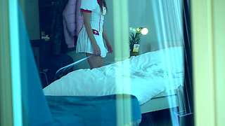 Nurse Pegging Her Patient Without Mercy! but Before She Is Squirting on His Bed