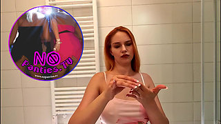 Super Hot Beautiful Big Tits Real Redhead Takes Her Panties off and Touches Tight Shaved Pussy & Flashes Ass Under Her Dress