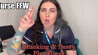 Stressed Nurse Takes a Smoke Break, Flashes Tits & Plays with Pussy