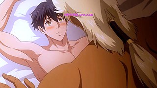 Titan dominates bride in bed after erotic anime feast