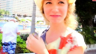 Two Blonde Teens On Beach Go To Hotel With Studs