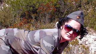 Hot army babe gets her big ass drilled outdoor