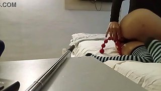 Hefty-titted doll entertains herself at home alone