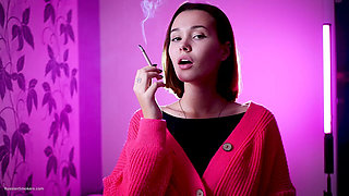 Playful Russian Beauty Smoking Cigarette Outdoor Tease