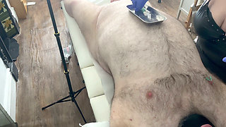 Part 5:- Domina Satana does Medical play on here slave Dazzer. Starting with a 1ft Sound the needle play!