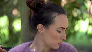 Close up Outdoor Smoking - Petite Brunette