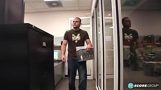Brunette MILF Gia Giancarlo Gives Blowjob & Cumshot on Feet in Office - JMac Fucks Subordinate