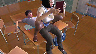 Asian Girl Studying on top of her friend : 3D Hentai