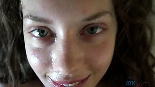Small titted Briana toying herself poolside