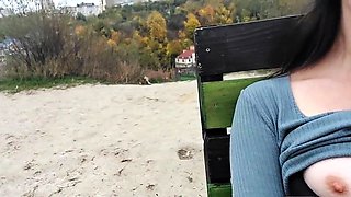 Public Flashing Teen Girl Strips in the Park