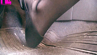 Pedal Pumping in Black Flats with Leoparded Top