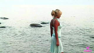 Carmen H's Sundress Clings As She Rubs Her Wet Cunt On Sandy Beach!