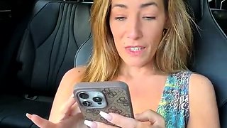 Blonde Babe in Car Teases Tits and Flashes Pussy Closeup