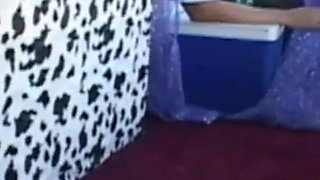 Young blonde babe gets facial in the van