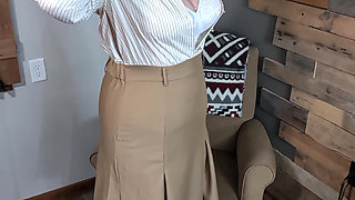 Classy Redhead 50S Secretary or Teacher Outfit Dressing From Girdle and Stockings - Heels, Dress, Blouse, and No Panties