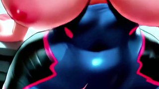 D.va Gushes with Sensation in Ahegao, Dribbling From Her Gullet as She Rubs Her.