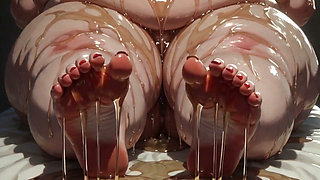 Obese SSBBW Massaging Her Huge Oiled Feet - Close up Big Toes