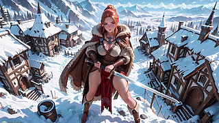 Forbidden Leather Armor Seduction in Medieval Village. Cold Queen Unzips Her Gear & Goes Wild!