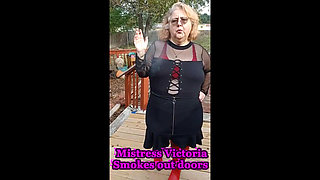 Mistress V Nurse Vicki Smoking Out Side in 2 Sexy Out Fits
