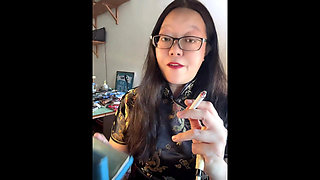 Chainsmoking Asian Confessions: Smoking 3 Cigarettes in Sexy Silk Cheongsam and Long Cigarette Holder