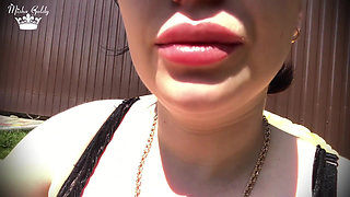 Hookah smoking outdoor & big lips tease
