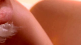 Sloppy deep blowjob with nut in a mouth of a hot blonde MILF stepmom