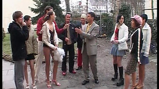 Alluring brunette German teen fucked by two horny dudes