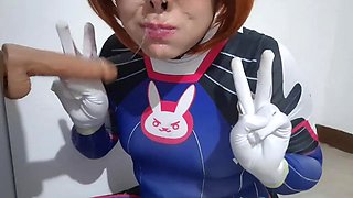 Fermerino as D.Va in Steamy Cosplay Performs BDSM Nosehook Restraint During Deepthroat B