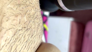 Hot mom plays with her vibrator in her delicious hairy pussy