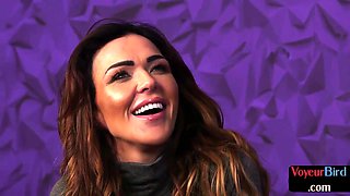 Stunning voyeur watching guy jerking